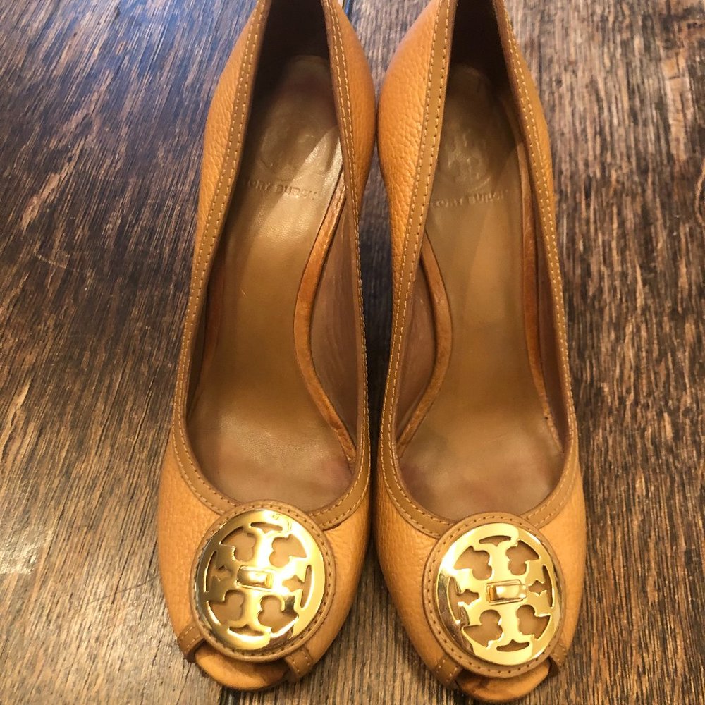 Tory Burch Sophie wedge pumps in brown